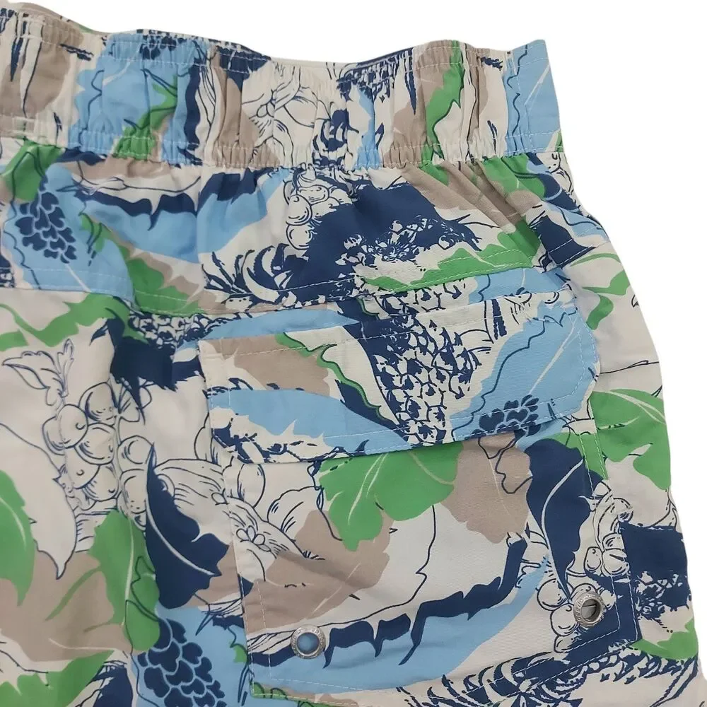 Speedo Swim Trunks Shorts Mens Large White Tropical Print Mesh Summer Beach